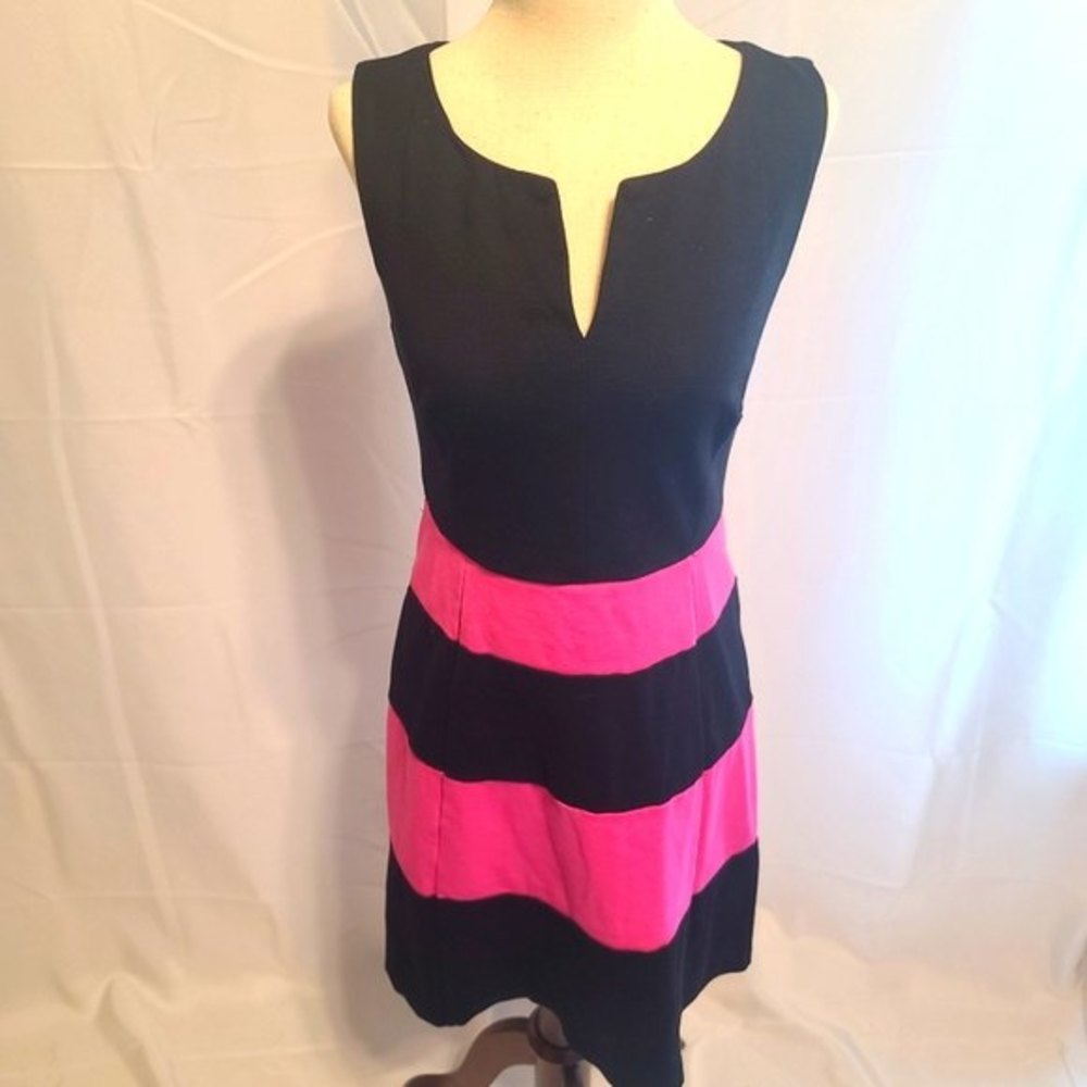 International concepts INC pink & black stripped fit and flare dress siz…